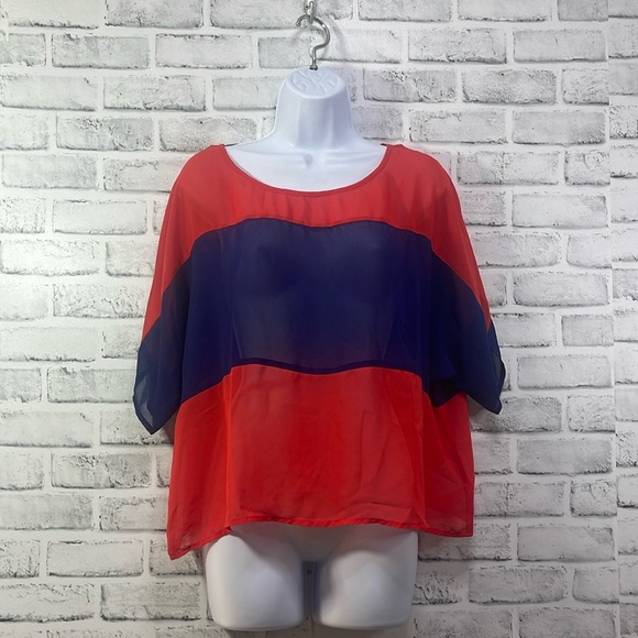 Guess Sheer Round Neck Blouse Medium - Picture 1 of 7